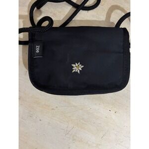 Sherpani Zoe Black Nylon Crossbody Travel Wallet Bag ID Holder Floral Accent